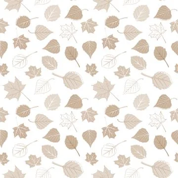 Vector monochrome pattern of various brown leaves Illustrazione stock