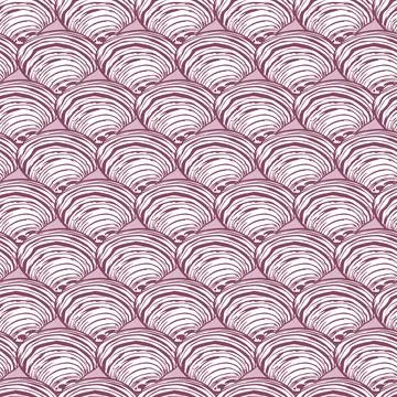 Vector monochrome purple rows of clam seashells repeat pattern. Suitable for  Stock Illustration