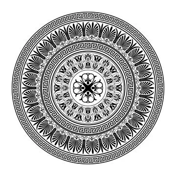 Vector monochrome round classical Greek ornament. Greek meander. Patterns Illustrazione stock