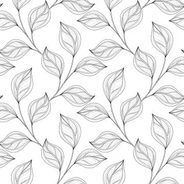 Vector Monochrome Seamless Floral Pattern Stock Illustration