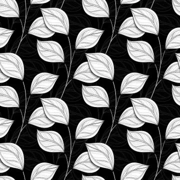 Vector Monochrome Seamless Floral Pattern Stock Illustration