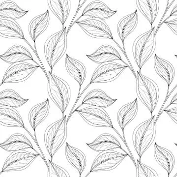 Vector Monochrome Seamless Floral Pattern Stock Illustration