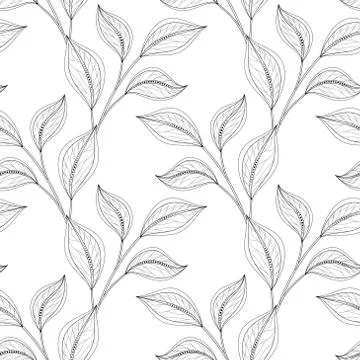 Vector Monochrome Seamless Floral Pattern 스톡 일러스트