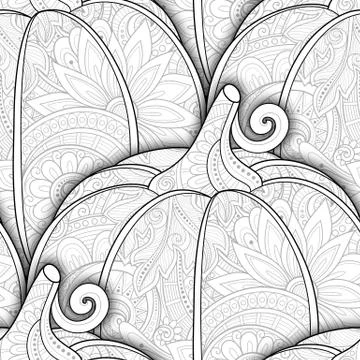 Vector Monochrome Seamless Pattern with Decorative Pumpkin Stock Illustration