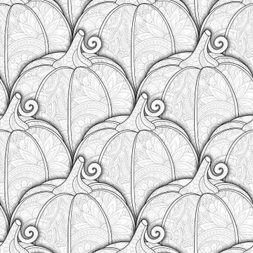 Vector Monochrome Seamless Pattern with Decorative Pumpkin Illustrazione stock