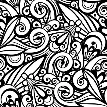 Vector Monochrome Seamless Pattern with Floral Ornament Stock Illustration