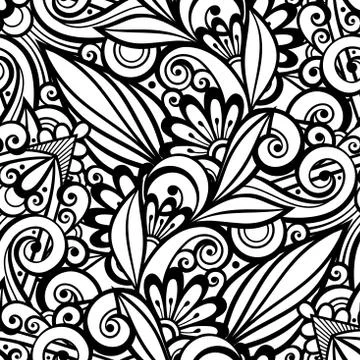 Vector Monochrome Seamless Pattern with Floral Ornament Stock Illustration