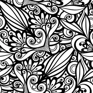Vector Monochrome Seamless Pattern with Floral Ornament Illustrazione stock