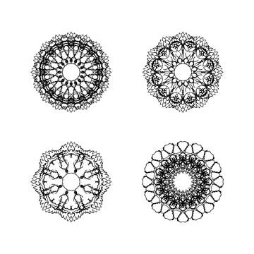 Vector Monochrome Set of Mandalas. Round Abstract Objects Isolated On White B Stock Illustration