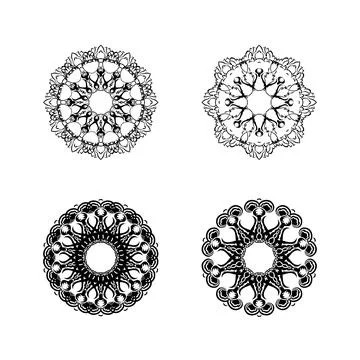 Vector Monochrome Set of Mandalas. Round Abstract Objects Isolated On White B Stock Illustration