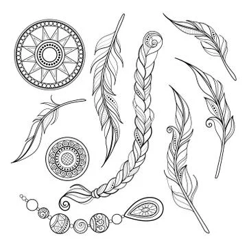 Vector Monochrome Set of Tribal Decorative Objects Stock Illustration