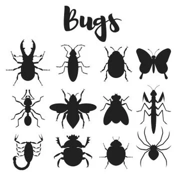 Vector monochrome set of various bugs. Stock Illustration