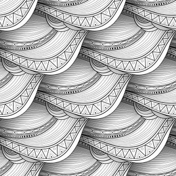 Vector Monochrome Wave Seamless Pattern 스톡 일러스트