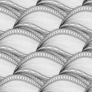 Vector Monochrome Wave Seamless Pattern 스톡 일러스트