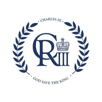 Vector monogram of King Charles III with roud wreath and text - God cave the Illustrazione stock