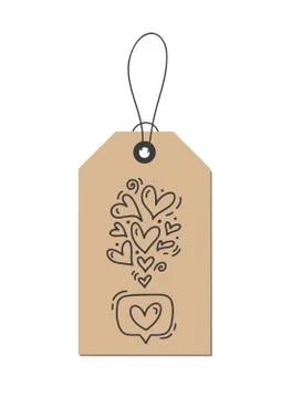 Vector monoline calligraphy flourish hearts like about Love on kraft tag Stock Illustration