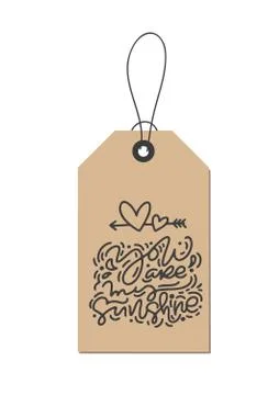 Vector monoline calligraphy phrase You are my sunshine on kraft tag. Isolated Stock Illustration