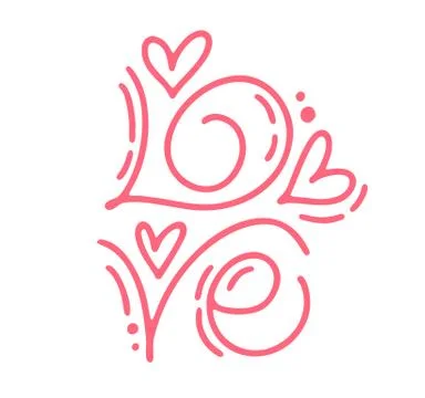 Vector monoline calligraphy text Love. Vintage Valentines Day Hand Drawn Stock Illustration