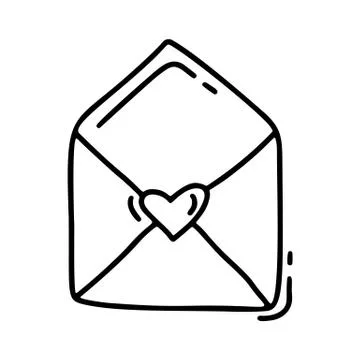 Vector monoline envelope. Valentines Day Hand Drawn icon. Heart Holiday sketch Stock-Illustration