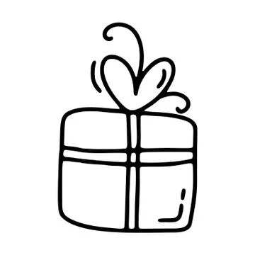Vector monoline gift box. Valentines Day Hand Drawn icon. Holiday sketch doodle 스톡 일러스트
