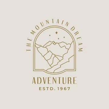 Vector monoline logo emblem of outdoor mountain adventure Stock Illustration