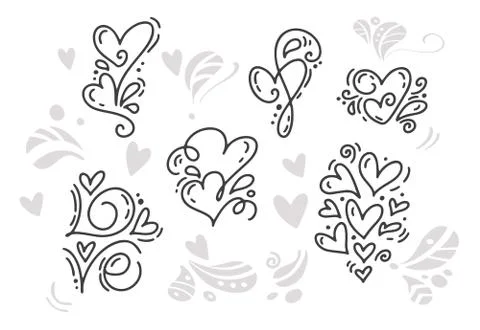 Vector monoline Valentines Day Hand Drawn elements. Happy Valentine Day. Holiday Stock Illustration
