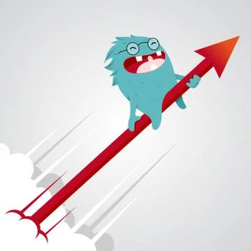 Vector Monster cartoon Riding a Red Arrow Stock Illustration