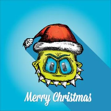 Vector monster face character in santa red hat Illustrazione stock