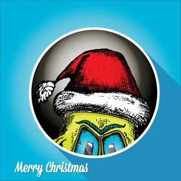 Vector monster face character in santa red hat Illustrazione stock