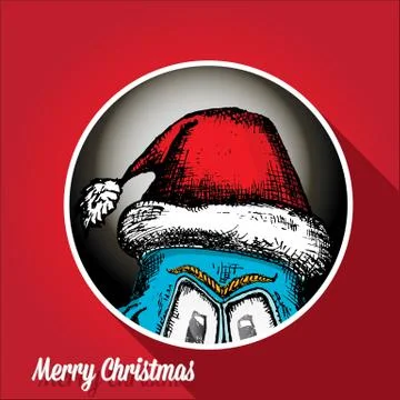 Vector monster face character in santa red hat Illustrazione stock