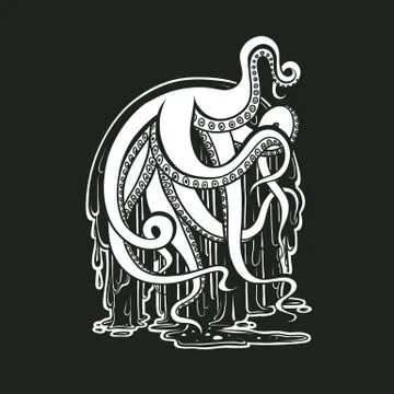 Vector monster octopus tentacles flow slime. Logo for Halloween. Drawing creepy Stock Illustration