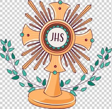 Vector monstrance floating on transparent background, showing JHS host holder Stock Illustration
