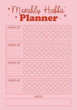 Vector monthly habit planner template habit tracker, notebook page Illustrazione stock