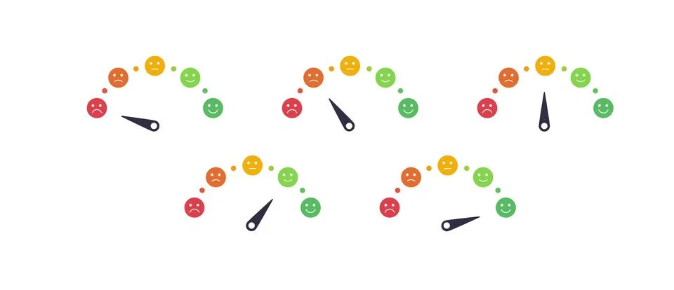 Vector mood feedback meter set with arrow selection. Stock Illustration