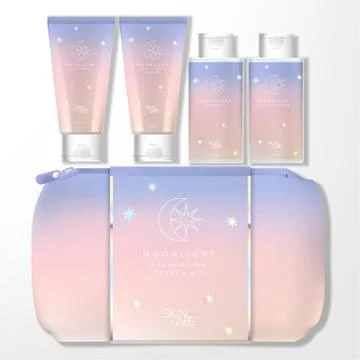 Vector Moonlight Holographic Theme Gradient Pastel Travel Kit Stock Illustration