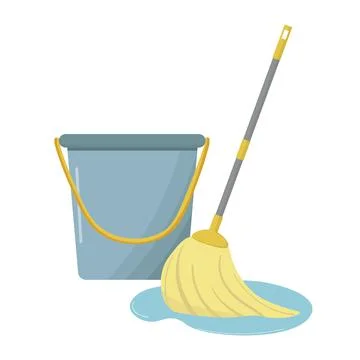 Vector mop and bucket. Floor mopping concept for housework design. Cleaning s Stock Illustration
