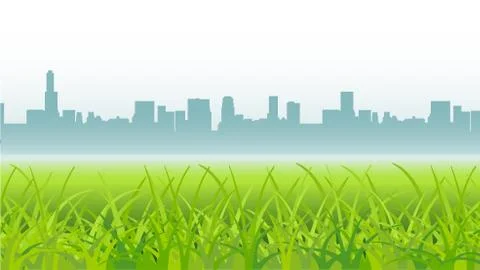Vector morning landscape with field, sky and city Stock Illustration