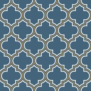 Vector moroccan repeat seamless pattern. Light blue, gold beige line on white Illustrazione stock