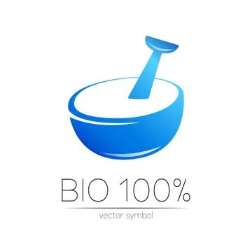 Vector mortar and pestle blue symbol logo. Ecology icon concept for medicine Stock Illustration