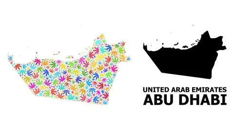 Vector Mosaic Map of Abu Dhabi Emirate of Colored Hemp Leaves and Solid Map Stock Illustration