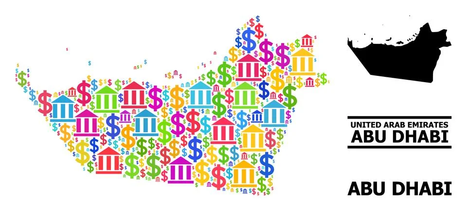 Vector Mosaic Map of Abu Dhabi Emirate of Financial and Dollar Items Stock Illustration