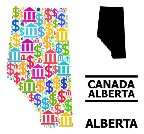 Vector Mosaic Map of Alberta Province of Banking and Business Parts Stock Illustration