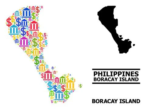 Vector Mosaic Map of Boracay Island of Bank and Commercial Items Illustrazione stock