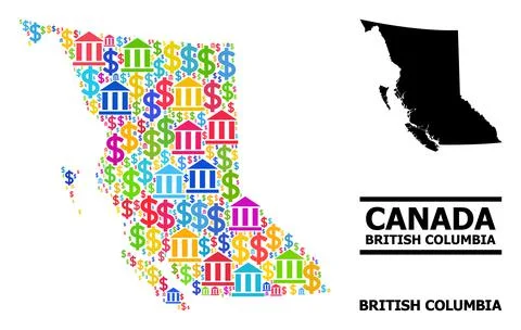 Vector Mosaic Map of British Columbia Province of Bank and Business Parts Illustrazione stock