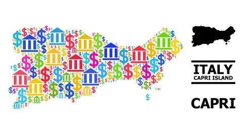 Vector Mosaic Map of Capri Island of Financial and Money Items Stock Illustration