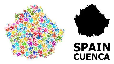 Vector Mosaic Map of Cuenca Province of Colorful Cannabis Leaves and Solid Map Illustrazione stock