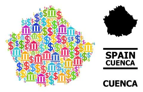 Vector Mosaic Map of Cuenca Province of Finance and Money Items Illustrazione stock