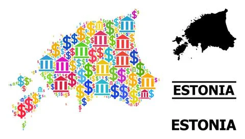 Vector Mosaic Map of Estonia of Bank and Commerce Icons Illustrazione stock