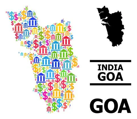Vector Mosaic Map of Goa State of Financial and Commerce Items Stock Illustration
