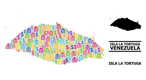 Vector Mosaic Map of Isla La Tortuga of Bank and Commercial Icons Ilustración de archivo
